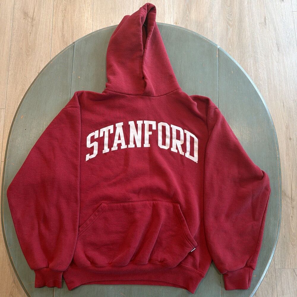 Vintage Russell Athletics Stanford University Pullover Hoodie Red Sized Medium